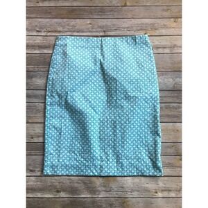 Talbots Skirt Womens 4P Petite Printed Pencil Cotton Blend Blue White Silverware